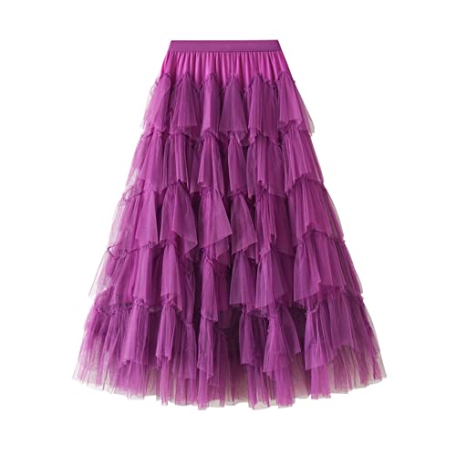 Oaovo Damen Tüll Tutu Röcke Stufenrock Petticoat Elastische Taille Plissee A Linie Rüschen Röcke, Violett, Einheitsgröße von Oaovo