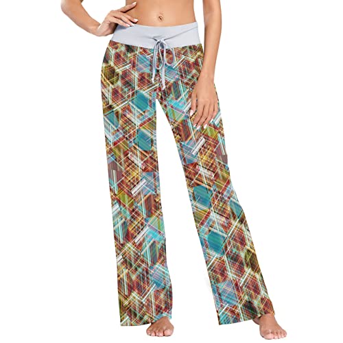 Oarencol Bunte Mosaik Geometrie Kunst Damen Pyjamahose Nachtwäsche XS-XL, multi, 36 von Oarencol