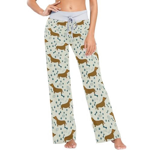 Oarencol Dackel Damen Pyjamahose Niedliche Hundeknochen Pfote Schalen Nachtwäsche XS-XL, multi, 38 von Oarencol