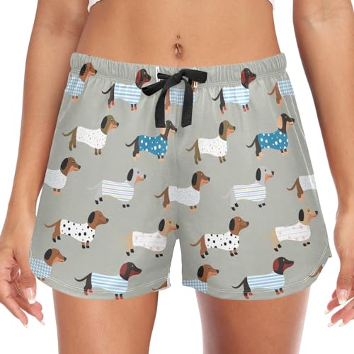 Oarencol Damen Pyjama-Shorts, süße Dackel, lustiger Hund, Tier, Nachtwäsche, Lounge, Schlafhose mit Taschen, S-XXL, multi, Medium von Oarencol