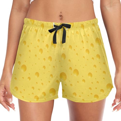 Oarencol Damen Pyjama Shorts Lustige Käse Essen Gelb Muster Nachtwäsche Lounge Sleep Bottom mit Taschen S-XXL, multi, 46 von Oarencol