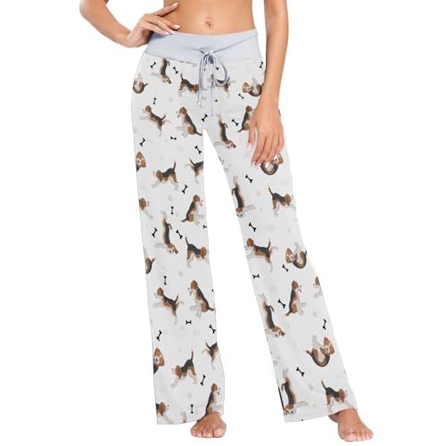 Oarencol Fun Yoga Beagle Damen Pyjamahose Niedlicher Hund Tier Pfote Nachtwäsche XS-XL, multi, 36 von Oarencol