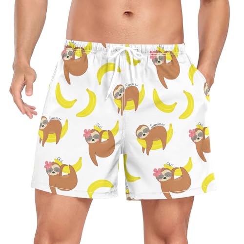 Oarencol Herren Athletic Shorts Tropical Faultier Banana 2 in 1 Quick Dry Workout Gym Running Shorts für Herren S-XXL, multi, L von Oarencol