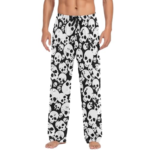 Oarencol Herren-Pyjamahose mit Totenkopf-Motiv, weich, mit Taschen mit Kordelzug, Schwarz, multi, XXL von Oarencol