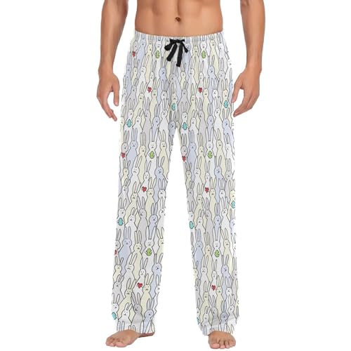 Oarencol Herren-Pyjamahose mit lustigem Hasen-Motiv, buntes Kaninchenei-Herz, weich, Lounge-Schlafhose mit Taschen mit Kordelzug, multi, XL von Oarencol