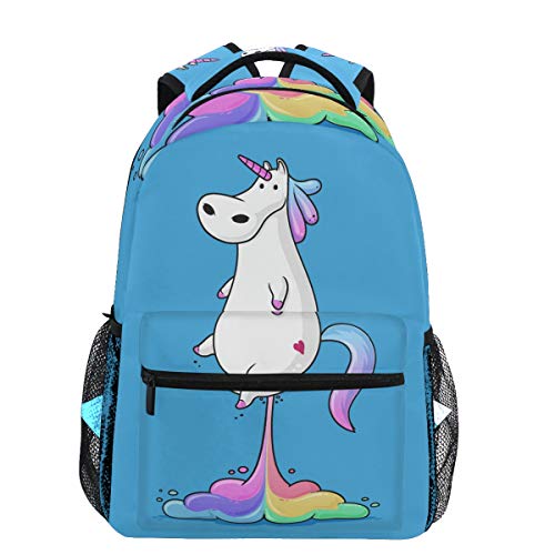 Oarencol Rucksack, süßes Einhorn, Pups, Regenbogenfarben, Cartoon, Rucksack, Büchertasche, Tagesrucksack, Reise, Schule, Uni, Tasche für Damen und Herren von Oarencol