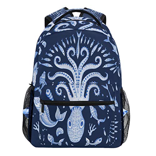 Oarencol Rucksack mit Fisch und Kraken, Korallenfarben, für Damen, Herren, Mädchen und Jungen von Oarencol