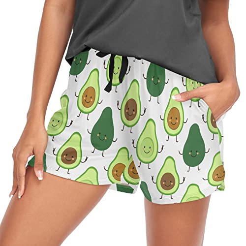 Oarencol Süße Avocado Damen Pyjama Shorts Lustige Früchte Lounge Schlafhose mit Taschen S-XXL, multi, 46 von Oarencol