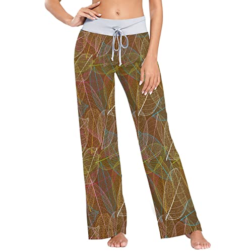 Oarencol Vintage Abstrakte Blätter Herbst Damen Pyjamahose Nachtwäsche XS-XL, multi, 36 von Oarencol
