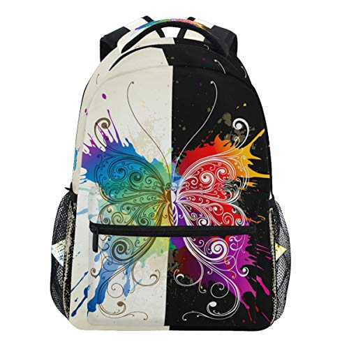 Oarencol Vintage bunter Schmetterling Rucksack weiß und schwarz Kunst Bookbag Tagesrucksack Reise Schule College Tasche für Damen Herren Mädchen Jungen von Oarencol