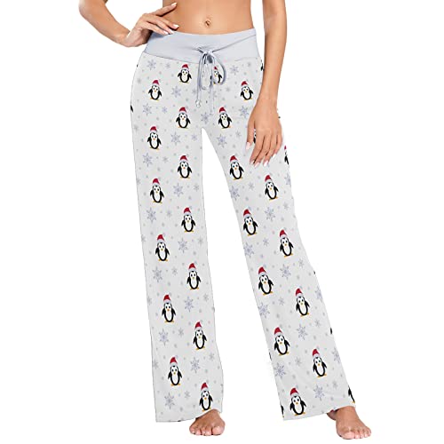 Oarencol Weihnachten Damen Pyjamahose Pinguin Schneeflocke Weiß Nachtwäsche, multi, 32 von Oarencol