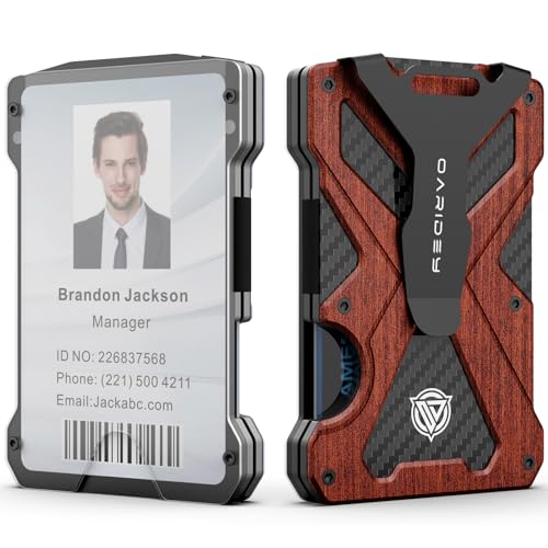 Minimalistische Geldbörse für Herren: Schlanke Geldklammer aus Aluminium mit transparentem Ausweishalter, Kohlefaser-Geldbörse, RFID-Blockierung, hält bis zu 15 Karten mit Geldclip, ultradünne von Oaridey