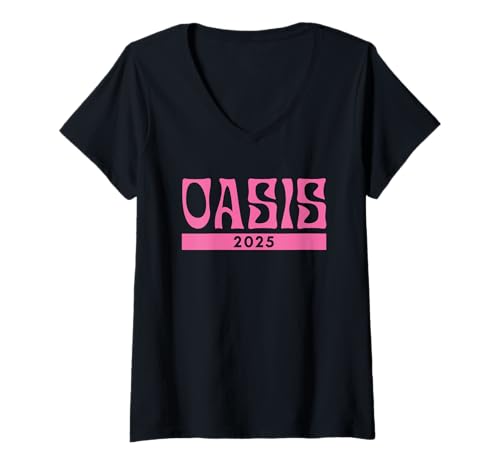 Damen Oasis 2025 Vacation California CA Vintage Retro Souvenirs T-Shirt mit V-Ausschnitt von Oasis Retro 2025 Pink T Shirts for Men and Women