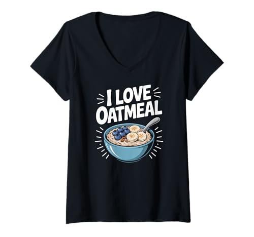 Damen I Love Oatmeal Bowl Blaubeeren Banane T-Shirt mit V-Ausschnitt Damen I Love Oatmeal Bowl Blaubeeren Banane T-Shirt mit V-Ausschnitt von Oatmeal Enthusiast Breakfast Lovers