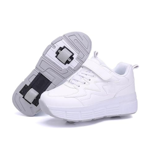 ObaBO Schuhe Mit Rollen für Junge Mädchen Kind Sportschuhe mit Rollen Kinder Skateboard Schuhe Kinderschuhe Mit Rollen Skate Schuhe Trainer Sneakers Rollen Schuhe,White-33EU von ObaBO