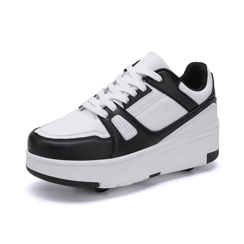 ObaBO Schuhe mit Rollen für Jungen Mädchen, Skateboardschuhe Sportschuhe Turnschuhe Kinder Erwachsene, 2 in 1 Multifunktionale 4 Rollen Rollschuhe,Black-35 EU von ObaBO