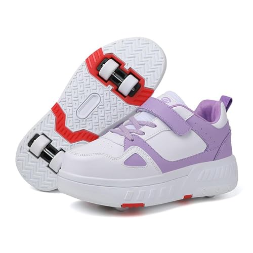 ObaBO Schuhe mit Rollen für Kinder, 4 Rollen Skateboardschuhe Sportschuhe Jungen Mädchen, Rollschuhe Outdoor Turnschuhe Jungen und Mädchen,Purple-EU37 von ObaBO