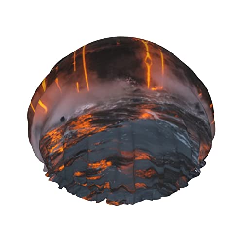 Kilauea Vulkan-Duschhaube, wiederverwendbare Duschhaube für Damen, doppellagig, wasserdicht, für alle Haarlängen von ObabO