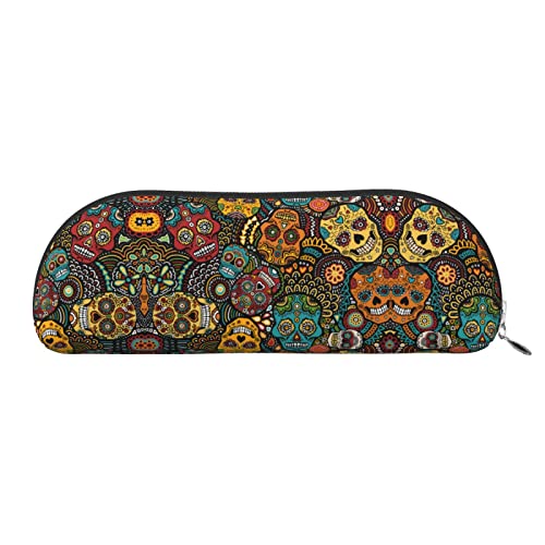 ObabO Dreidimensionale Stifttasche aus Leder mit Blumenmotiv und Reißverschluss, großes Fassungsvermögen, Haltbarkeit und einfachen Transport, Sugar Skulls Print, Einheitsgröße, Kulturbeutel von ObabO