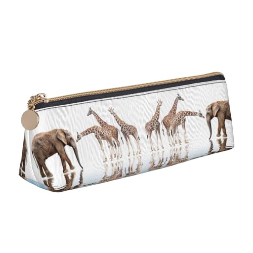 ObabO Dreidimensionale Stifttasche aus Leder mit Reißverschluss, großes Fassungsvermögen, Haltbarkeit und einfachen Transport, Giraffe und Elefant, Einheitsgröße, Kulturbeutel von ObabO