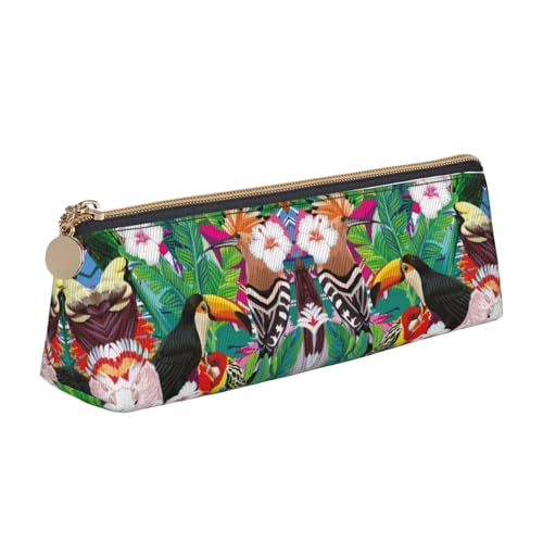 ObabO Dreidimensionale Stifttasche aus Leder mit tropischen Vögeln und Pflanzenblättern, mit großem Fassungsvermögen, Haltbarkeit und einfachem Transport von ObabO
