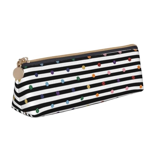 ObabO Flower Paris Eiffelturm Leder Reißverschluss dreidimensionale Stifttasche mit großem Fassungsvermögen, Haltbarkeit und einfachem Transport, Regenbogen Polka Dot Stripe Schwarz und Weiß, von ObabO