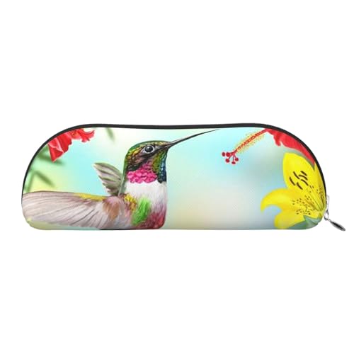 ObabO Galaxy Animal Libelle Leder Reißverschluss dreidimensionale Stifttasche mit großem Fassungsvermögen, Haltbarkeit und einfachem Transport, Kolibri, rote Blume, Hibiskus, Einheitsgröße, von ObabO