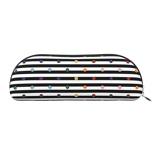 ObabO Galaxy Animal Libelle Leder Reißverschluss dreidimensionale Stifttasche mit großem Fassungsvermögen, Haltbarkeit und einfachem Transport, Regenbogen Polka Dot Stripe Schwarz und Weiß, von ObabO