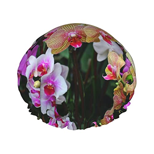 Orchideen-Duschhaube, wiederverwendbare Duschhaube für Damen, doppellagig, wasserdicht, für alle Haarlängen von ObabO