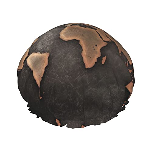 Rust World Map Duschhaube, wiederverwendbare Duschhaube für Damen, doppellagig, wasserdicht, für alle Haarlängen von ObabO