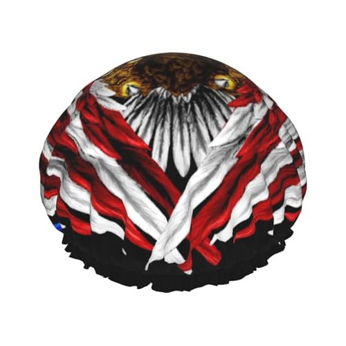 Usa Flag Patriotische Adler Duschhaube, wiederverwendbare Duschhaube für Frauen, doppellagige, wasserdichte Haarkappe, für alle Haarlängen von ObabO