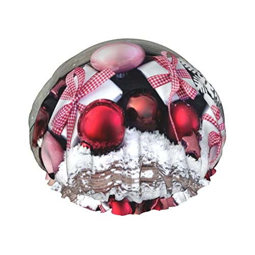 Weihnachtliche Ornament-Duschhaube, wiederverwendbare Duschhaube für Damen, doppellagig, wasserdicht, für alle Haarlängen von ObabO