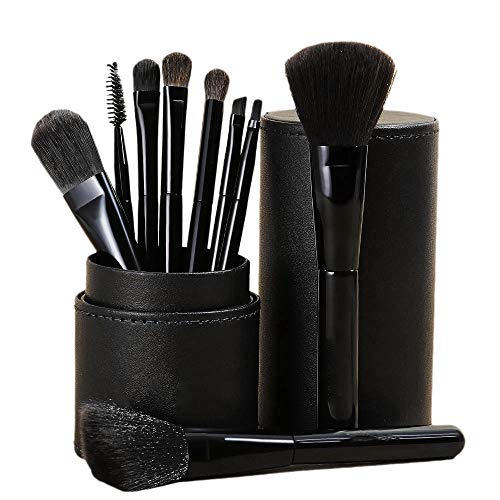 Obahdirry Make-up-Pinsel, 9-teilig, Grundierungspinsel, Mischpinsel, Puder, Rouge, Concealer, Lidschatten, Pinsel-Set mit Reise-Tube, Schwarz von Obahdirry