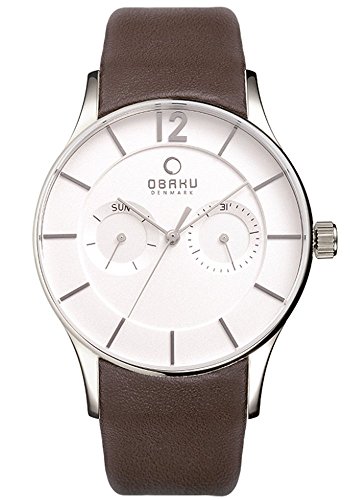 Obaku Denmark Herrenuhr mit Lederband Edelstahl 38 MM Datum Wochentag Day Date V175GMCIRN von Obaku