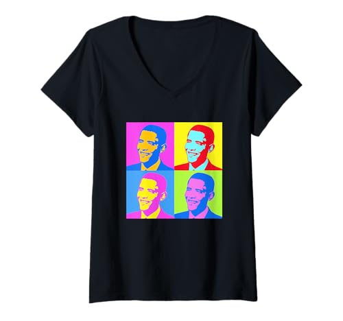 Damen Obama Retro Vintage Pop Art T-Shirt mit V-Ausschnitt Damen Obama Retro Vintage Pop Art T-Shirt mit V-Ausschnitt von Obama Retro Vintage Pop Art
