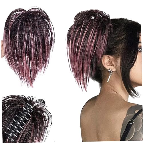 Clip on Ponytail, synthetische Faser -Pferdeschwanzverlängerung 8 Zähnekrallen, waschbares Haarstück, chaotische Brötchen Haarstück für Frauen Mädchen (Pink) von Obelunrp