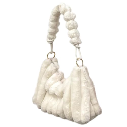 Furry -Geldbörse und Handtaschen für Frauen Winter Plüsch -Achsel -Tasche große Kapazität Weiße Streifen Fuzzy Puffer Einkaufstasche Kunstpelz Schulter für Einkaufen im Freien, Pelzgeldbeutel, Weihna von Obelunrp