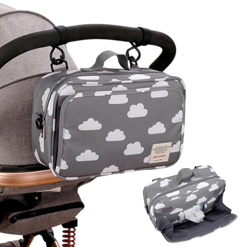 Kinderwagen-Wickelbeutel 11x4x7.5 Mehrfach-Tape-kleiner Wickelbeutel mit Tasche und Schultergurt Reißverschluss Wasserdichtem Polyester für neue Eltern, Wolkenmuster, Kinderwagen, Weihnachten von Obelunrp