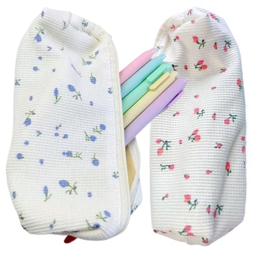 Obelunrp Bleistiftbeutel, 2pcs 7,9 -Zoll -Blumendruckstifthülle, Soft Simply Bleistiftbeutel, Bleistiftkoffer für Mädchen von Obelunrp
