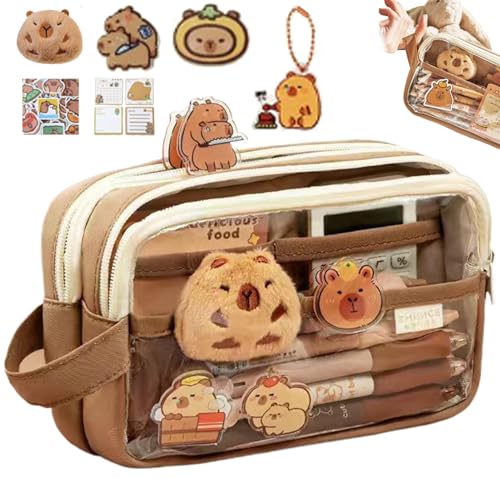 Obelunrp Capybara Bleistiftkoffer, 7,7-Zoll-Mehrschicht transparente Bleistiftbeutel mit Capybara-Dekor, niedliche Bleistift-Gehäusebeutel, wasserdichte Bleistiftkoffer Capybara Schullieferungen von Obelunrp