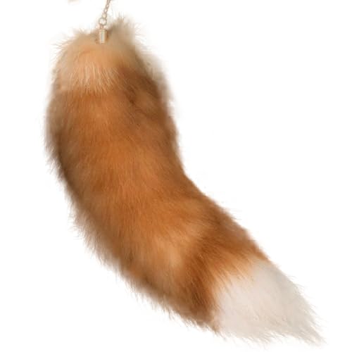 Obelunrp Fox Tail Keychain, 15,7-Zoll-Kunstpelz-Fuchs-Heckschlüssel, flauschiger Therian Tails Handtasche Anhänger, Wolfschwanzhänge-Charme für Handtaschen-Rucksack (Tail-5) von Obelunrp