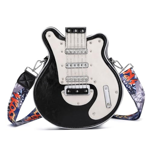 Obelunrp Guitar Cutlish Stylish Gitarre geformtes Beutel großer Kapazitätsumhängetasche Reißverschluss Schließe wasserdichte PU -Leder -Crossbod von Obelunrp