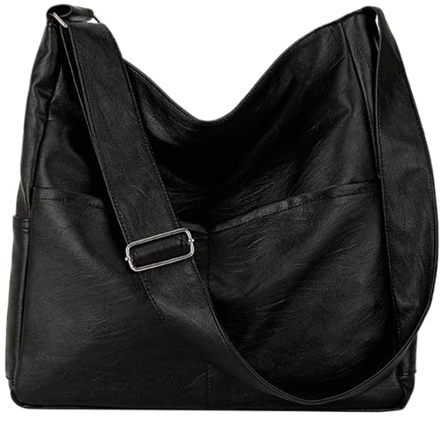 Obelunrp Ledertasche für Frauen, 12,6 -Zoll -Weich -Leder -Umhängetasche mit verstellbarem Breitengurt, Women Weekender -Tasche, Reisetasche für den täglichen Gebrauch (schwarz) von Obelunrp