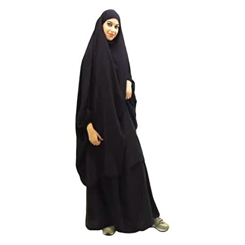 Obelunrp Muslimische Gebetsgewänder, Frauen muslimisches Gebetskleid Lange Khimar und Röcke lose islamische Roben Jilbab einfache Kleider Zwei Stück schwarz, Gebetskleid für muslimische Frauen von Obelunrp