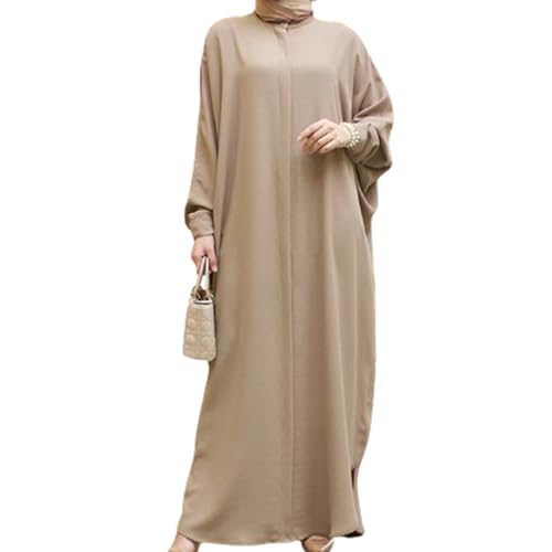 Obelunrp Muslimische Kleider für Frauen, Langarm losen Abaya -Kleid, eine Größe muslimischer Gebetskleid für muslimische Frauen (Khaki) von Obelunrp