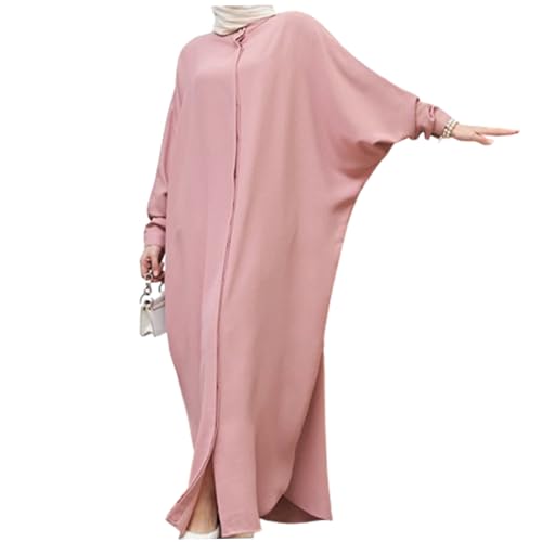 Obelunrp Muslimische Kleider für Frauen, langhärmer lose Abaya -Kleid, EIN muslimisches Gebetskleid für muslimische Frauen (rosa) von Obelunrp