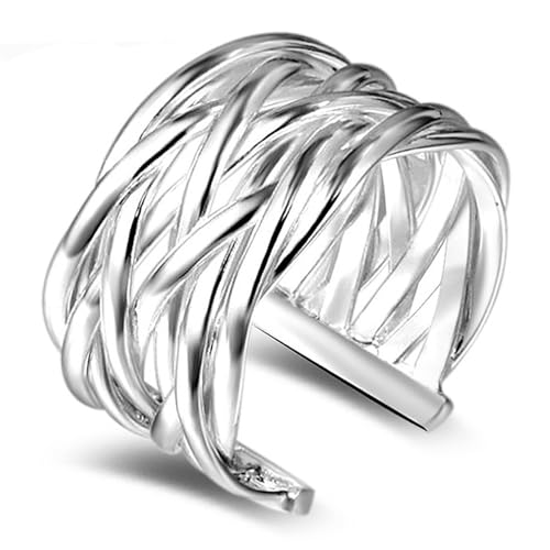 Obelunrp Silberringe, verstellbare silberverzerrte ineinandergreifende Stapelringe, stilvolle Ringe für Frauen Silber von Obelunrp