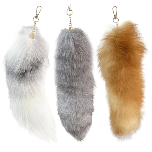 Obelunrp Therian Tail Keychain, 3pcs 16inch pelzige Fuchs -Schwanz -Schlüsselbund, realistischer Fuchsschwanz Anhänger für Handtaschen -Cosplay von Obelunrp