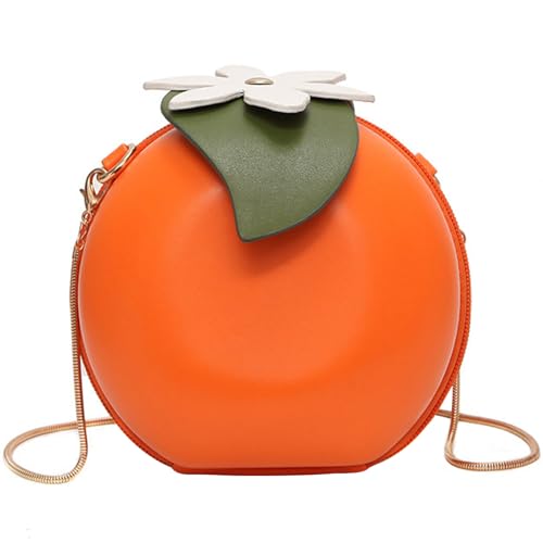Orangefarbene Fruchtbetrieb 6x4x6 Zoll Orange Obstbeutel mit Blumen- und Blattdekor PU -Form -Geldbörse mit Riemen einfach passende niedliche Geldbörsen für Frauen, Geschenke für Frauen, Weihnachtsde von Obelunrp