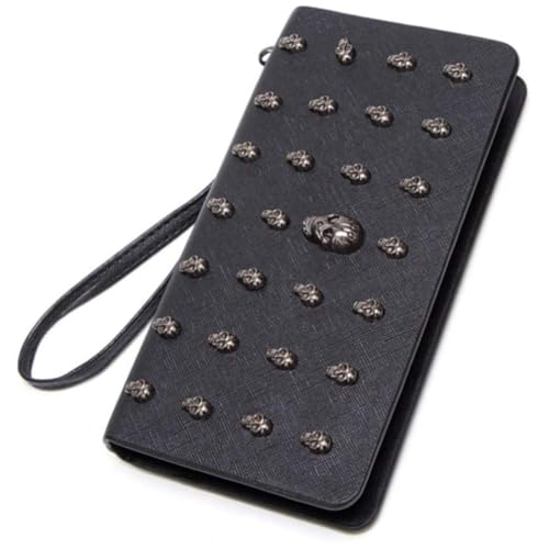 Skeleton Wallet mit Armband Punk PU Lederschädel besetzt Geldbörsen Gothic Coin Handtasche für Frauen Aufbewahrungsdatum Arbeit Halloween Versorgung Schwarz, Schädelbeutel, Weihnachtsdekoration von Obelunrp